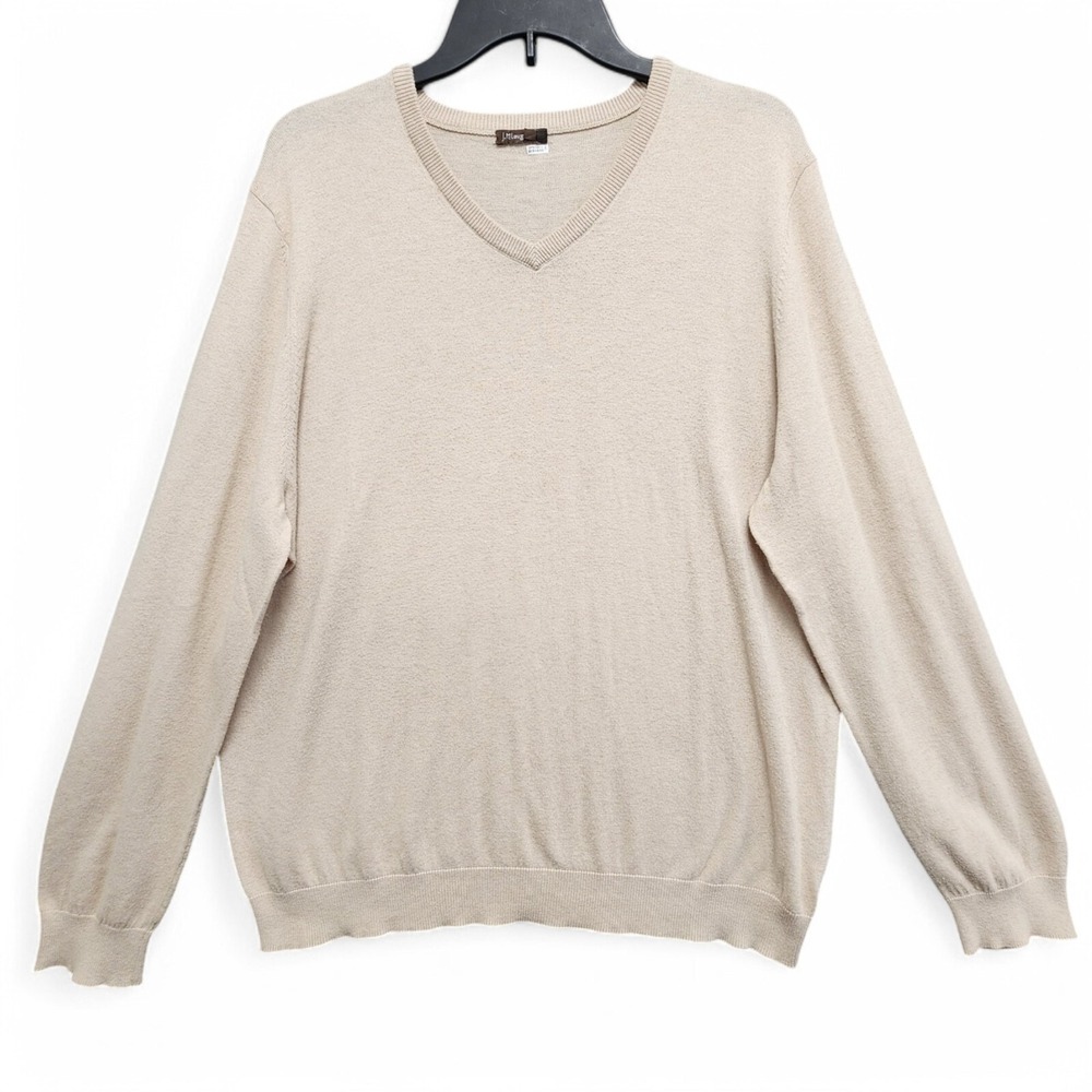 J. Mclaughlin Sweater Men's XL (Fits Slim)‎ Beige Cashmere Blend V-Neck Pullover